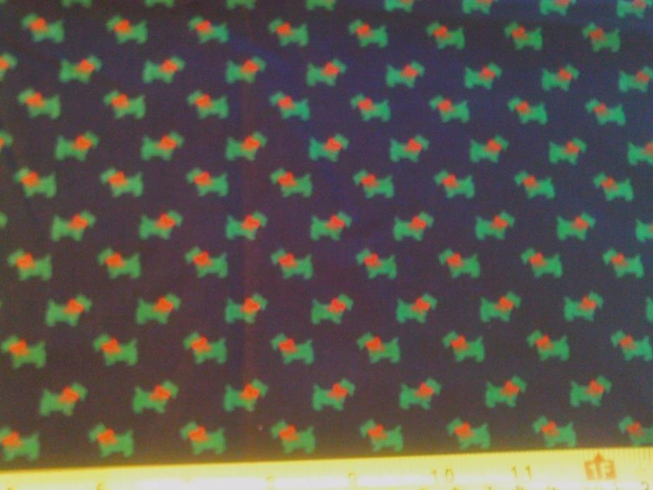 1/2 Yd Vtg. Quilt Fabric Dog Dogs Scottie Green Red on Navy Blue