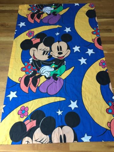 2 Rare Vintage Walt Disney Company Curtain Panels Fabric Mickey Minnie on Moon