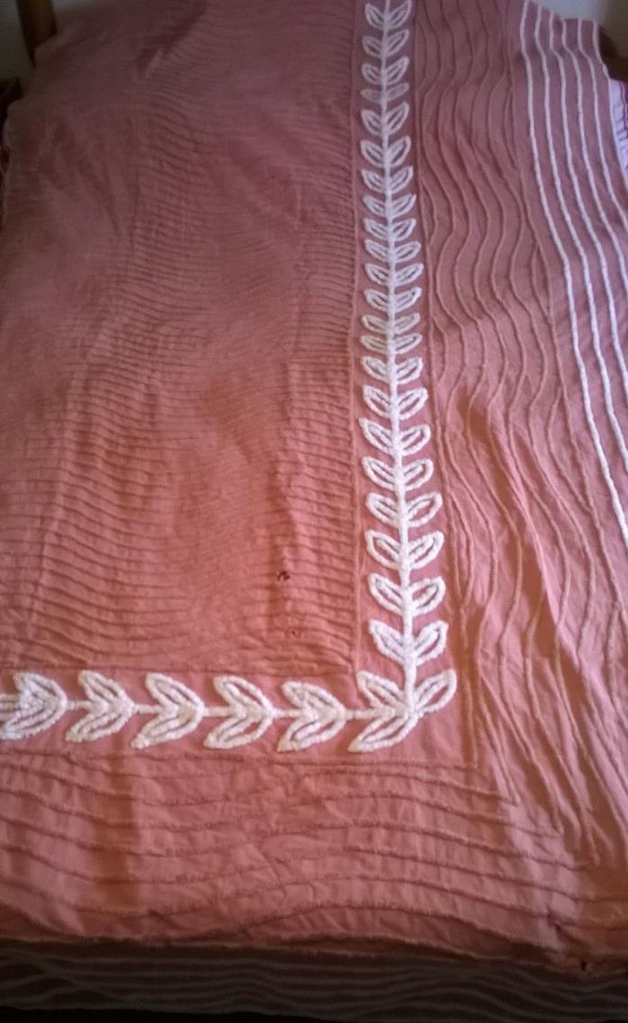 Vintage Pink Chenille Bedspread / Robe Fabric Piece Quilt Craft 54