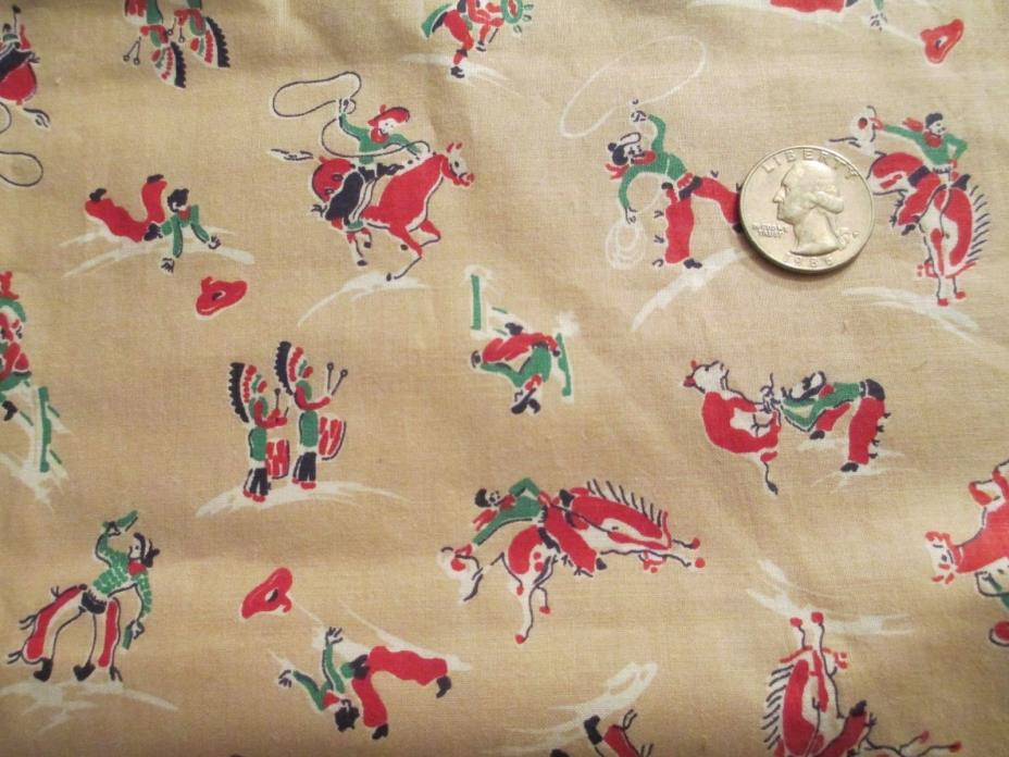 Vintage Novelty Cowboys and Indians Cotton Fabric