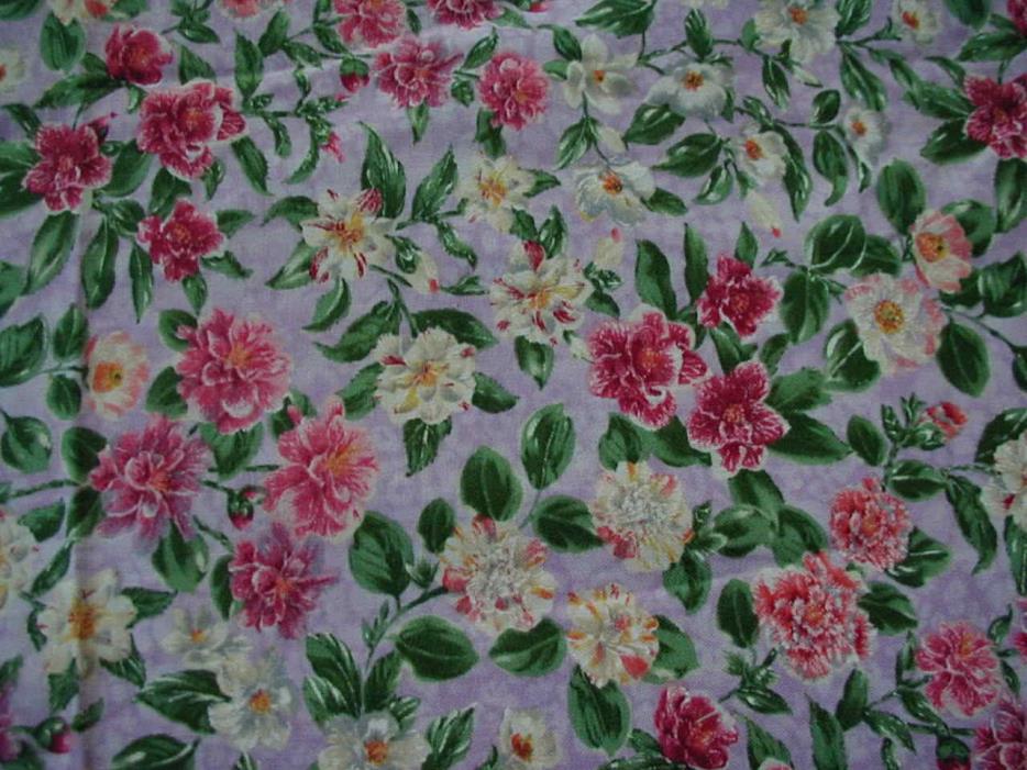 1.7 yards cotton fabric violet purple with pink yellow floral design