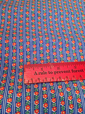 Fabric Yardage - Calico Tiny Floral Print - blue background red flowers 160 x 44