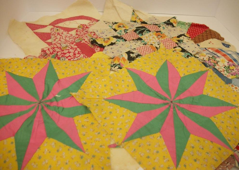Lot of 9 True Vintage Quilt Squares - Assorted Patterns