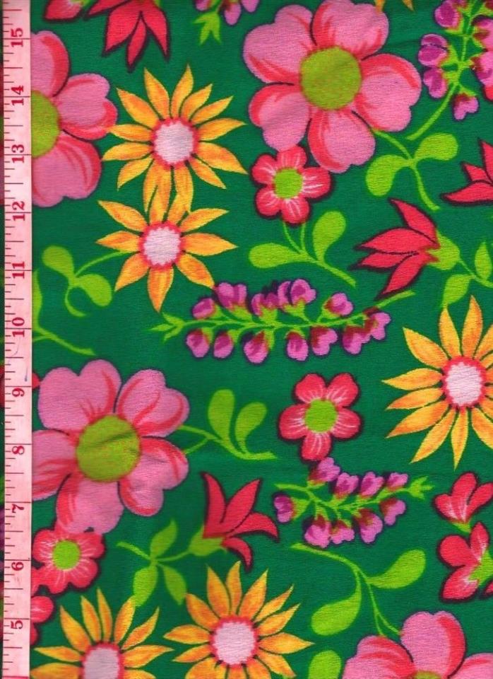 3/4 Yd Hot Pink & Yellow Bold Floral Print Cotton 44