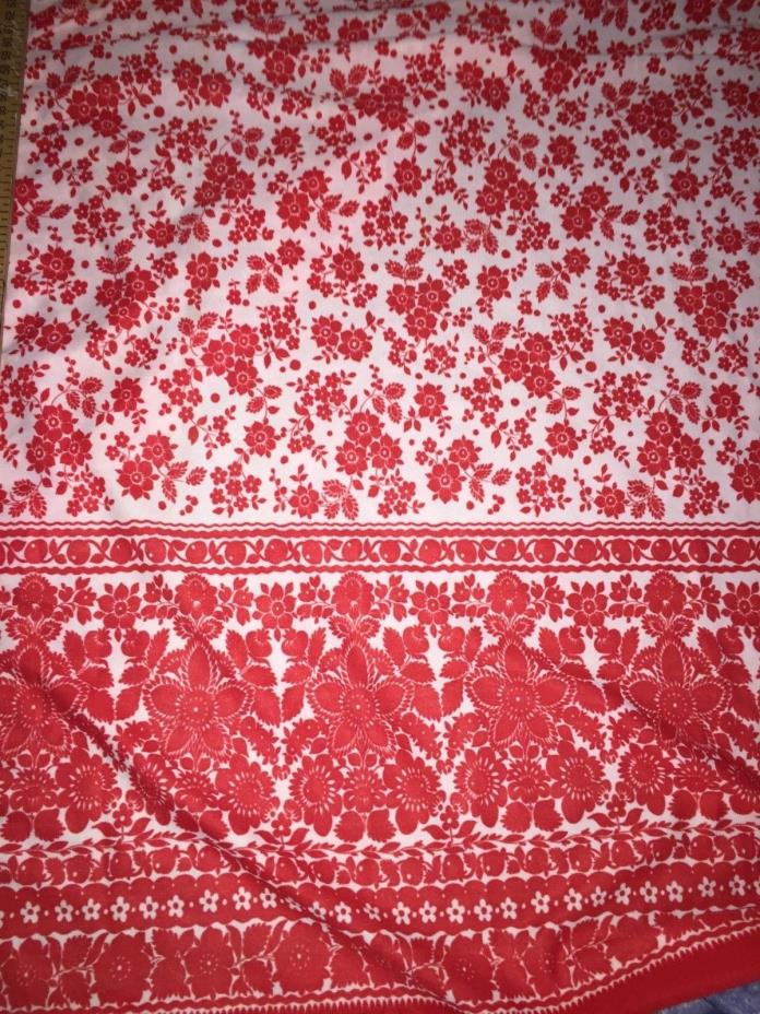 Vintage POLYESTER KNIT STRETCH~SKIRT FABRIC~RED WHITE Flowers & Cherries~3.75 YD