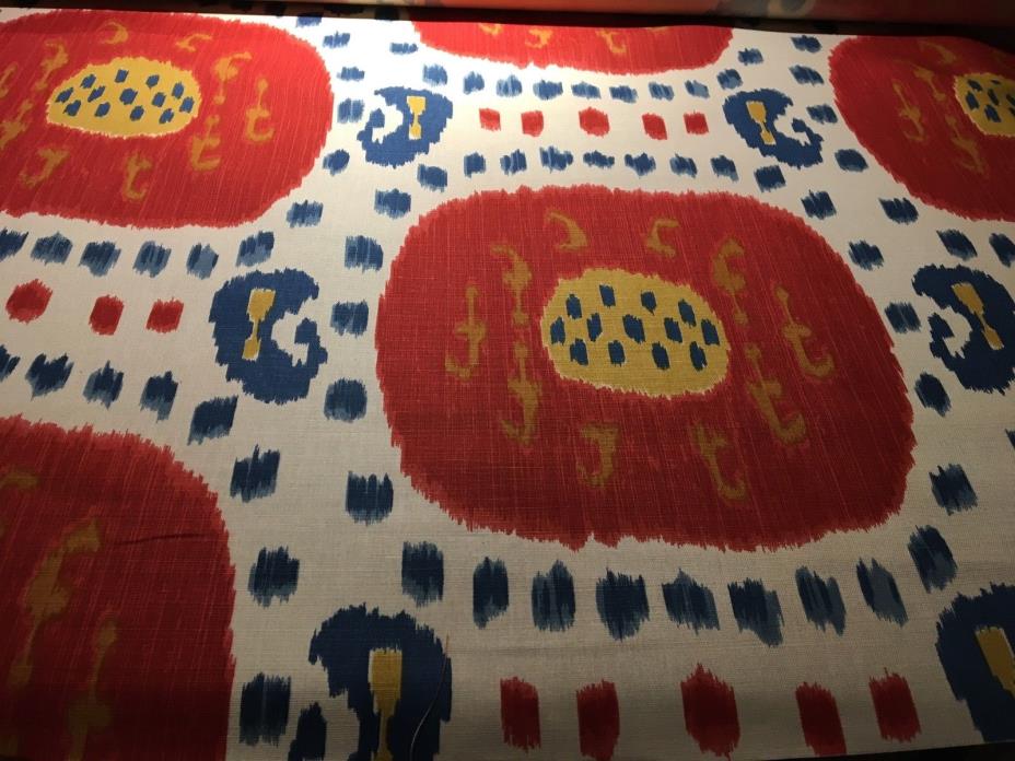 1/2 yd.  Brunschwig & Fils Samarkand Cotton/ Linen Fabric in Red and Blue Cream
