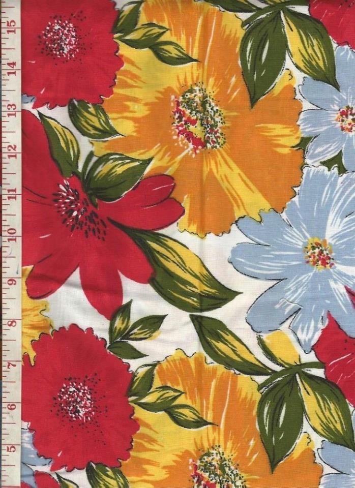1 1/8 Yd Colorful Bold Floral Print Vintage Cotton Fabric 43