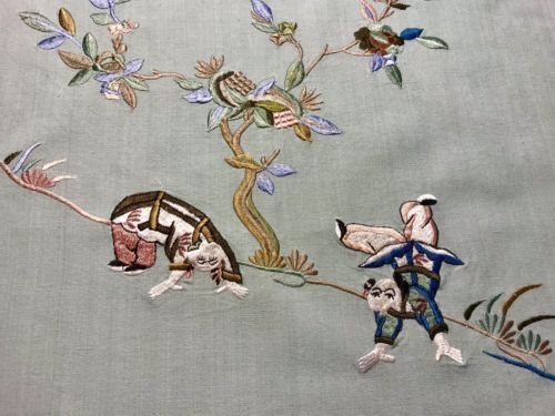 BEACON HILL CHINOISERIE EMBROIDERED COTTON FABRIC REMNANT, 13”X20”