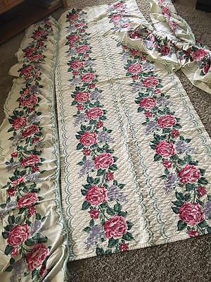 Vintage 1940's 50's Deconstructed Bedspread Pink Cabbage Rose Fabric Quilted LOT