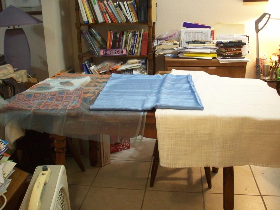 Fabrics: 1 Lot over 10 Yds.:3 Yds. White,3 Yds. Blue Satin,Turkey Print,etc(820