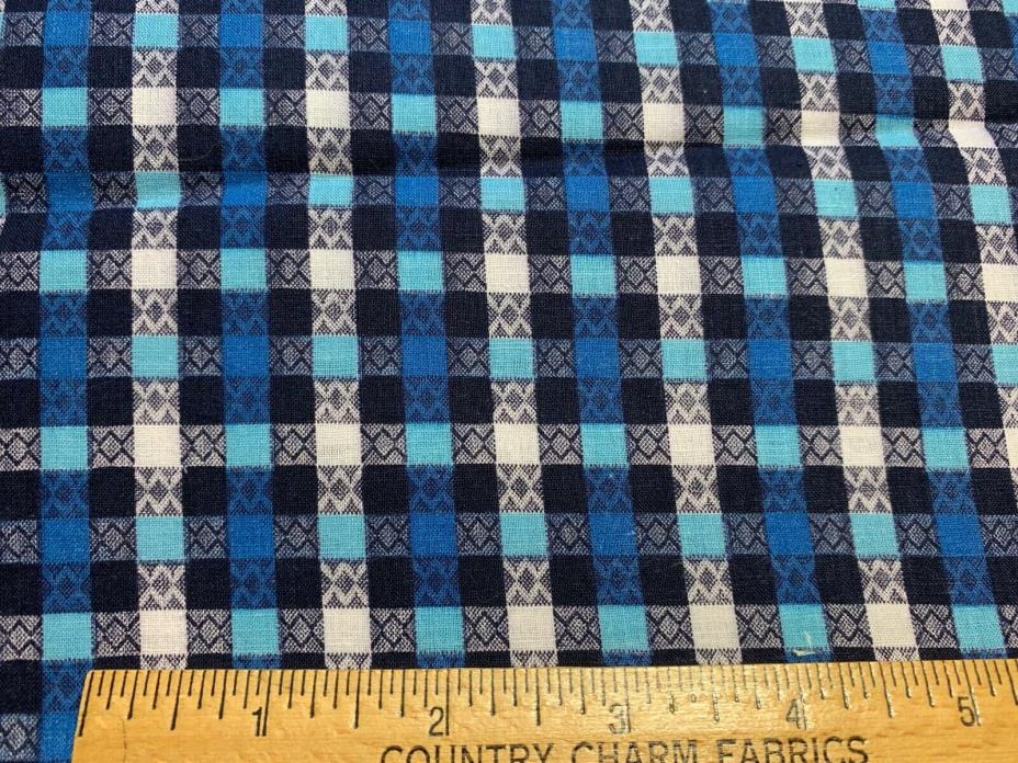 Vintage Cotton Fabric 40s CUTE Blue & White Woven Check Gingham 36w 1yd