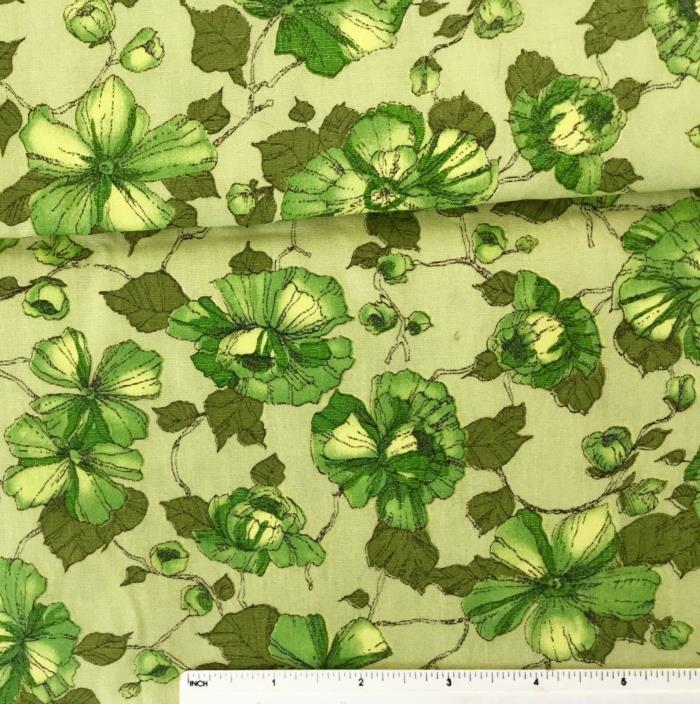 Vintage 60’s Cotton Fabric Sage Green with Green Flowers 1-1/3 yards x 36”wide