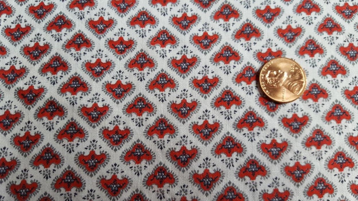 VTG Cotton Fabric 30s Quilt Doll Red Black Diamond Grid Art Deco