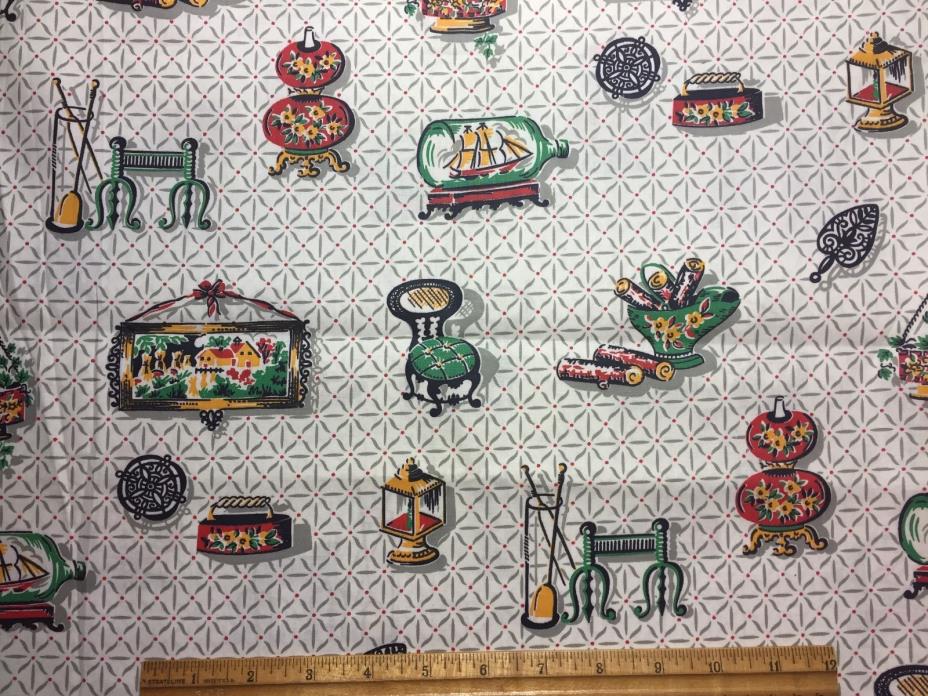 Vintage Cotton Fabric 40s50s CUTE Home Sweet Home NOVELTY 36w 1yd