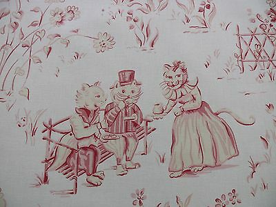 SCALAMANDRE LIFE ON TOP OF CRANBERRY HILL PINK RED ANIMAL CAT FROG PIG TOILE YD