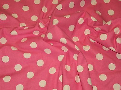 2 1/2 yards cotton fabric white polka dots on pink