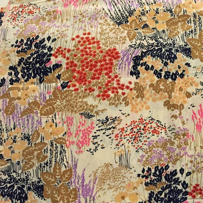 Vintage Floral Printed Silk Satin Fabric Five Yards Vivid Assorted Colors