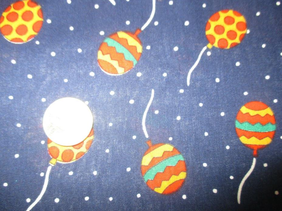 FESTIVE Vintage RED YELLOW GREEN BALLOONS On NAVY 1980's COTTON Fabric-2 yd