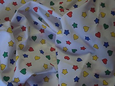 2 1/2 yds cotton fabric stars, hearts, blue, red, yellow, green
