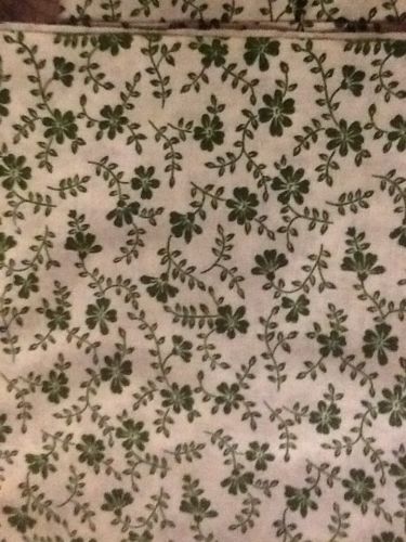 VINTAGE COTTON PRINT FABRIC ~ GREEN FLORAL ON WHITE