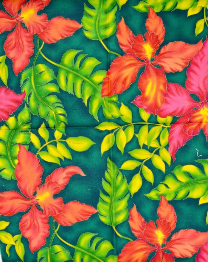 Hawaiian Print Green and Red Fat Quarter Cotton Fabric