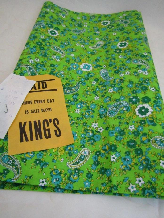 1965 Vintage 35W Cotton Fabric Kings Dept Store Green Paisley Quilt Craft 1 YD