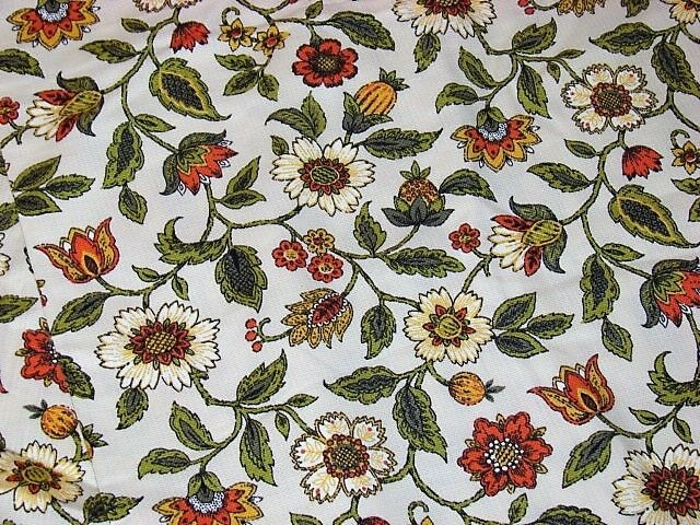 Vintage MCM Barkcloth Fabric 2 Yards of Colorful Floral Garden Motif