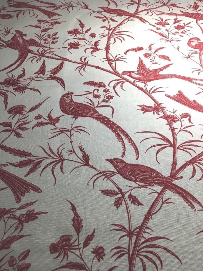 1 yard New  Brunschwig & Fils Bengali Birds Toile Fabric  Burgundy  Red