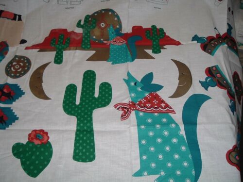 Vtg 80s Southwest Indian Maden Doll Cactus Coyote Jewels Applique Sew Panel #mfb