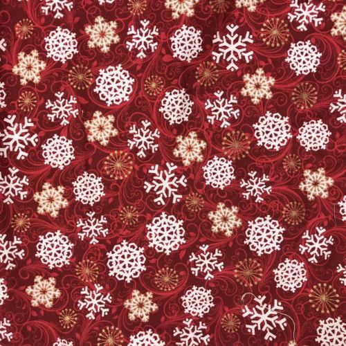 Snowflakes on Red Background Cotton Fabric,34 inches,Quilters Fabric,M'Liss Chri