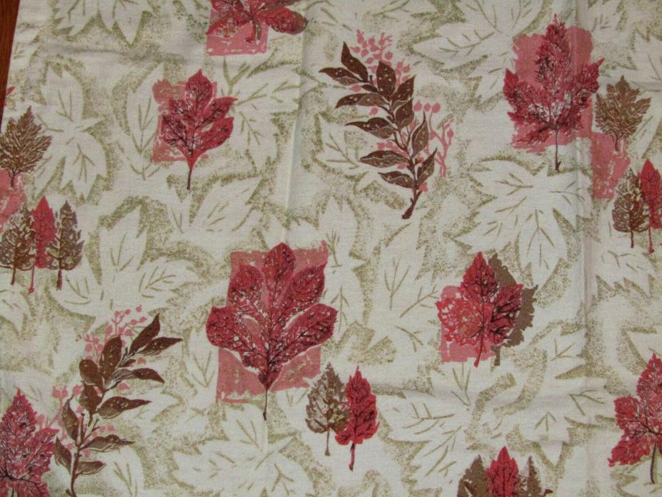1950's Cotton Barkcloth Drapery Panel MCM Leaf Design Pink Taupe 41