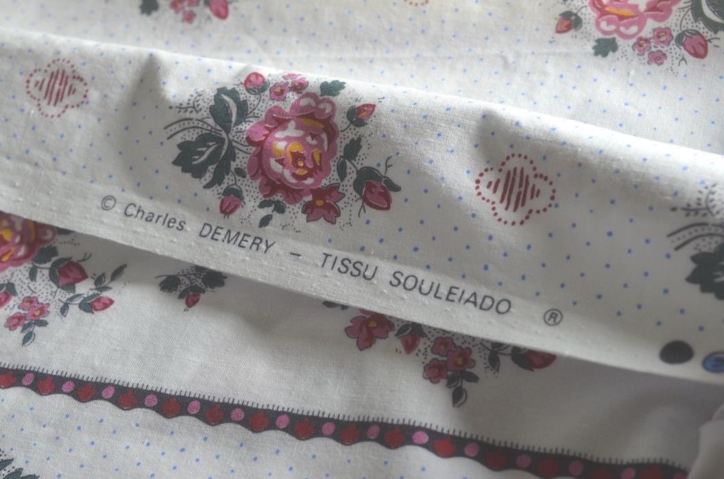 VINTAGE SOULEIADO FRENCH PROVENCAL FABRIC WITH ROSES 2½+ YDS UU116