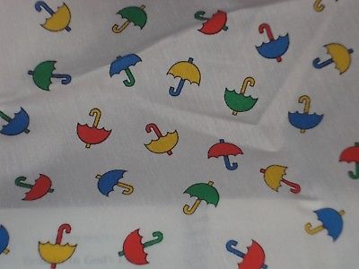 3/4 yd cotton fabric umbrellas, hearts, blue, red, yellow, green