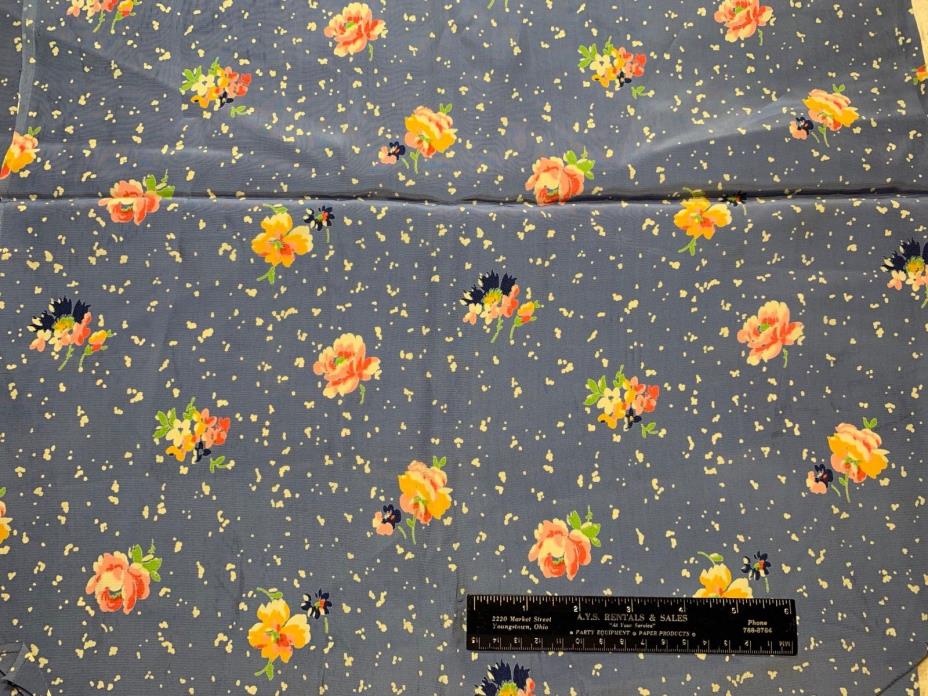 Vintage Rayon Dress Fabric 40s SWEET Lil Blue Pink Yellow Floral 39w 2.3yds