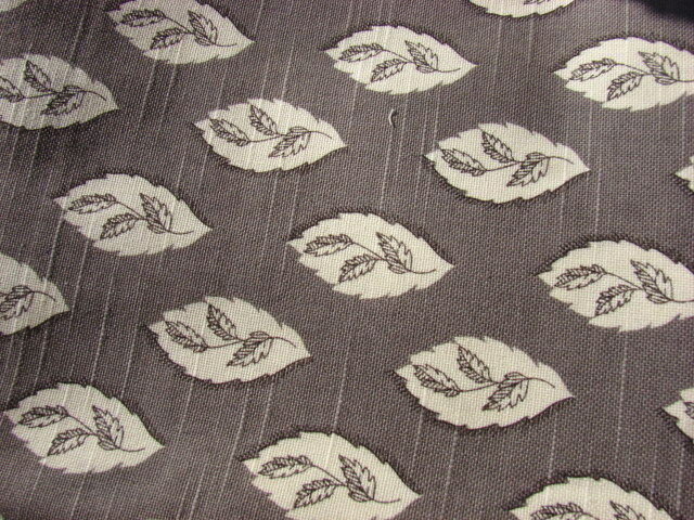 Vintage MCM Barkcloth Fabric 3+ Yards Gray, Black and White Leaf Motif