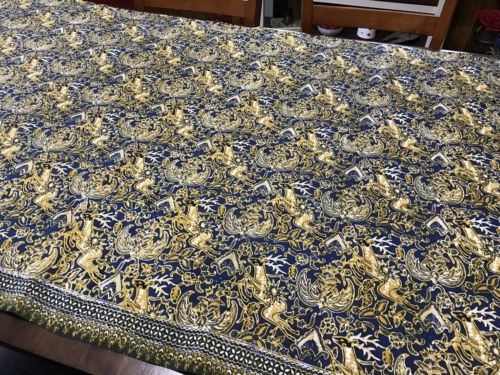 Striking VTG Blue Gold STAG Batik Textile Art Fabric 40x90 Wall Hanging (RF808)