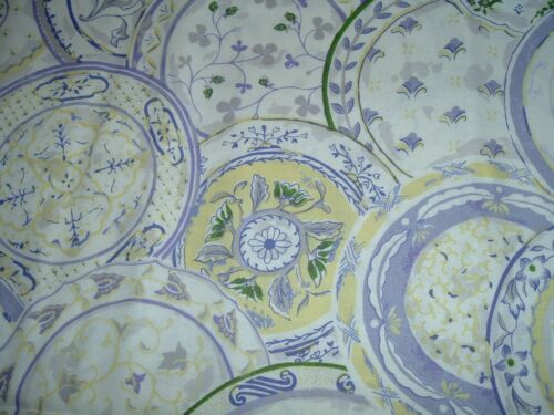 Vtg 90s Waverly Decor Lavender Yellow China Shop Floral Plates Fabric 36x42 #349