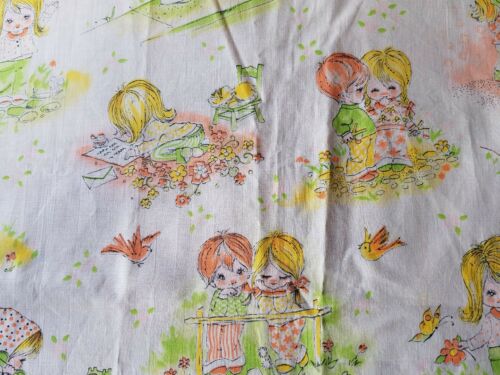 vtg 70's fabric Juvenile cotton Cute large motif 1.75 yd peach