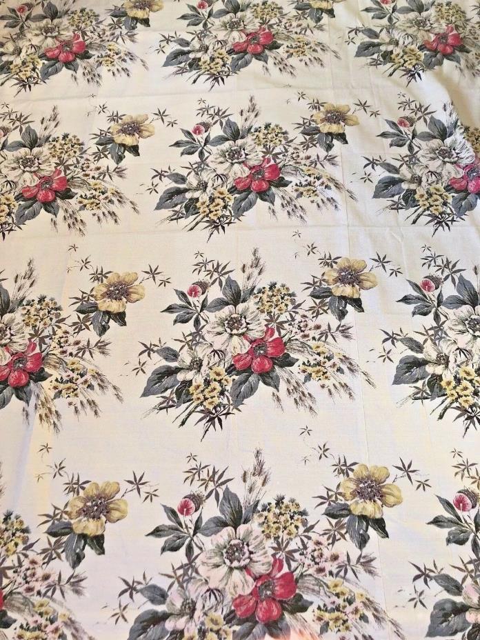 Vintage 6 Lg Barkcloth Floral Drapes Fabric Panels Shabby Chic White Pink Gold