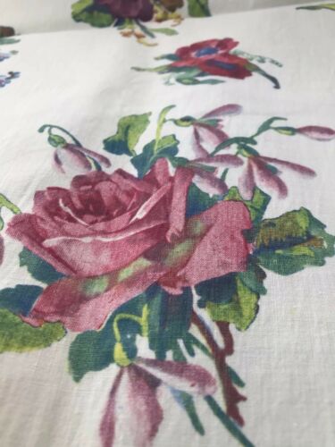 VTG Gorgeous 1930’s Fabric Panel Creamy WHT PINK Roses Bouquet Cottage Chic 4YDs