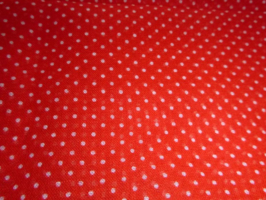 Vtg Cotton Organza Fabric Sheer Tiny White Dots on Bright Red 48