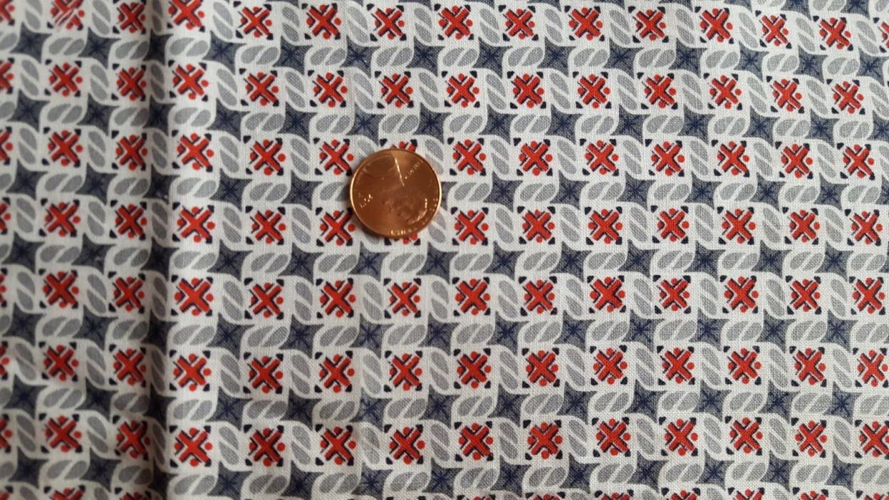 VTG Cotton Fabric 30s Quilt Doll Art Deco Red Olive Green Tiny