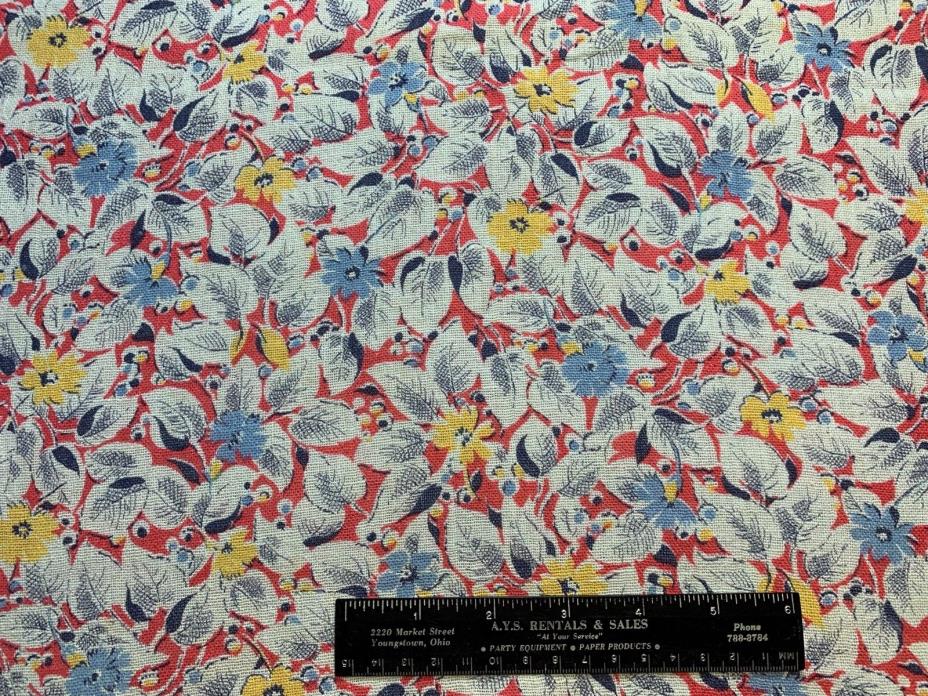 Vintage Cotton Feedsack Fabric 30s40s PRETTY Yellow & Blue Floral EXC