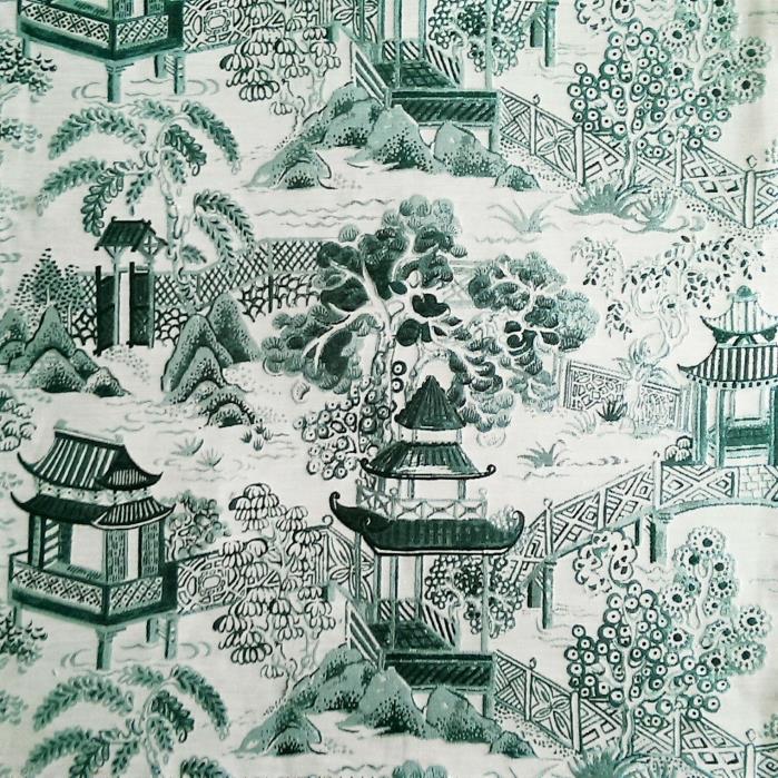 EXQUISITE PAGODA ASIAN TOILE WOVEN JACQUARD UPHLOSTERY FABRIC 20 YARDS JADE