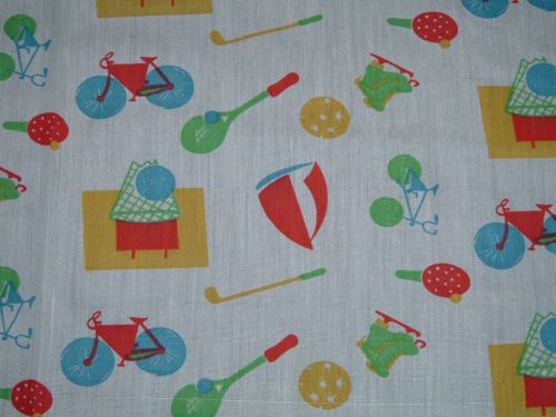 Vtg 80s Novelty Sports Tennis Biking Golf Cotton Blend Quilt Fabric 1Yx44 #ff300