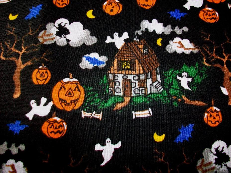 HAUNTED HOUSE HALLOWEEN COTTON FABRIC - GHOSTS, BATS, WITCHES - 54