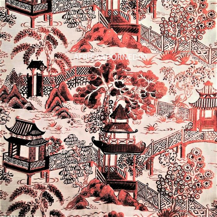 EXQUISITE PAGODA ASIAN TOILE WOVEN JACQUARD UPHLOSTERY FABRIC 20 YARDS RED