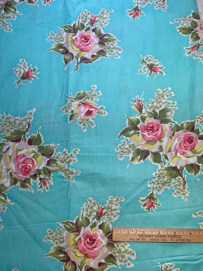 Vintage Cotton Fabric 40s50s PRETTY Chic Not Shabby Rose Bouquets 36w 1yd