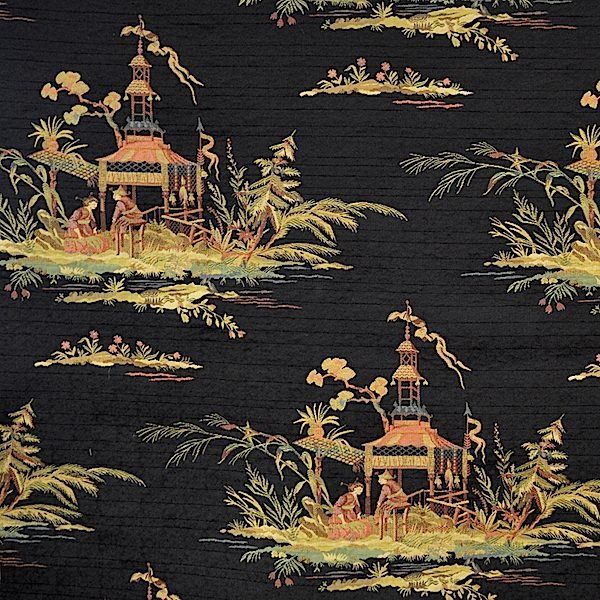 Q5B ASIAN TOILE ETHNIC CHIC WOVEN UPHOLSTERY FABRIC MULTI BLACK  5YARDS