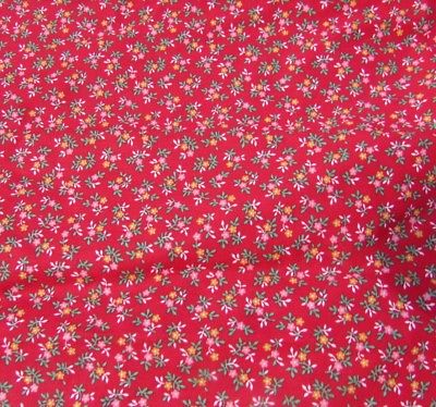 Fabric Small Floral Branch Pink Yellow on Red 2 yards Cotton Gorgeous Vintage